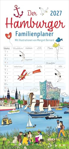 Der Hamburger Familienplaner 2027 - Margret Bernard: Familienkalender mit 5 Spalten. Witziger Familien-Wandkalender mit Schulferien. Hamburg Kalender 2027.