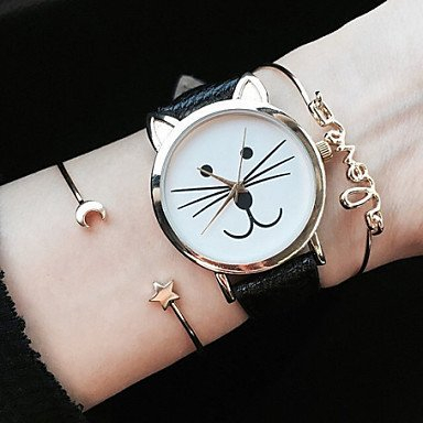 FENKOO Kitty passen Frauen Uhren Katze Uhr-Armbanduhr-Leder-Uhr-Weinlese-Uhr Schmuck Zubehör