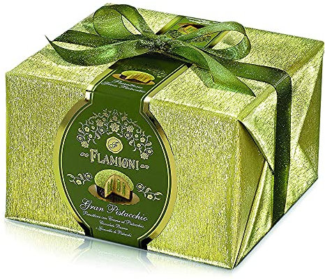 FLAMIGNI, Panettone Artigianale Gran Pistacchio Farcito con Crema di Pistacchio, Glassato con Cioccolato Bianco e Croccante Granella di Pistacchi, Speciale Confezione Regalo Natale, 950 gr