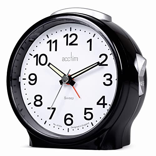 Acctim Elsie Analogue Alarm Clock Non Ticking Sweep Luminous Hands Powder (Black)