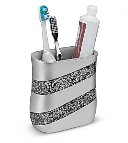 Creative Scents Silver Mosaic Toothbrush and Toothpaste Holder for Bathroom - Decorative Bathroom Toothbrush Holder, Family Toothbrush Cup with One Large Opening to Hold Multiple Toothbrushes at Once