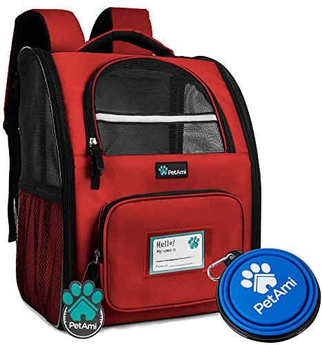 PetAmi Dog Backpack Carrier for Small Large Cat, Pet, Puppies, Ventilated Pet Hiking Backpack Travel Bag, Airline Approved Cat Backpack Carrier, Safety Back Support, Camping Biking Dog Bag, Red
