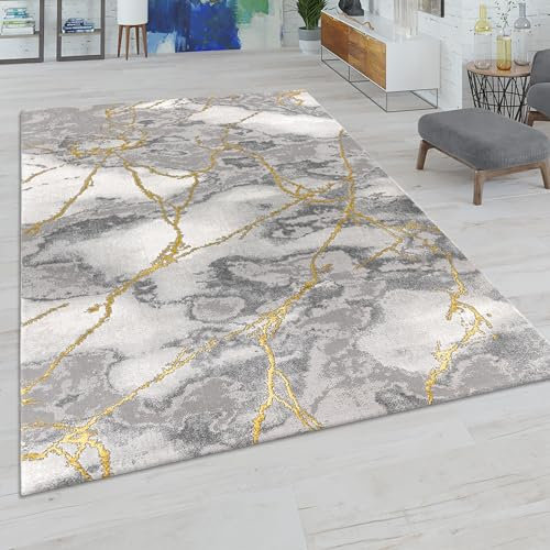 Paco Home Wohnzimmer-Teppiche Grau Gold Weich Marmor Optik Kurzflor mit vers. Designs, Grösse:160x230 cm, Farbe:Gold 6
