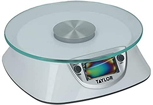 Taylor Digital Kitchen Food Scales with Glass Platform, Highly Accurate with Tare Function and Precision, Silver Weighs 5 kg / 5,000 ml Capacity
