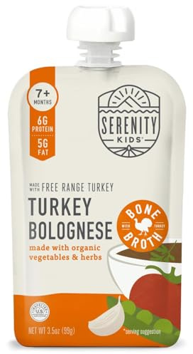 Serenity Kids Bone Broth Puree Made With Organic Veggies | Clean Label Project Purity Award Certified | 3.5 Ounce BPA-Free Pouch | Free Range Turkey Bolognese | 1 Count