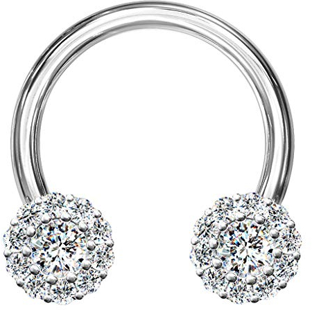 Piercingfaktor Piercing Hufeisen Horseshoe Kristall Glitzer Blüten Septum Tragus Helix Ohr Nase Lippe Nasenpiercing Ring Silber Clear