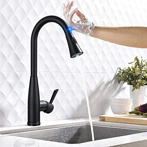 Linyuan Matte Black Pull Out Sensor Grifo de cocina Sensible Smart Touch Control Grifo Mezclador para cocina Sensor táctil Grifo mezclador de cocina