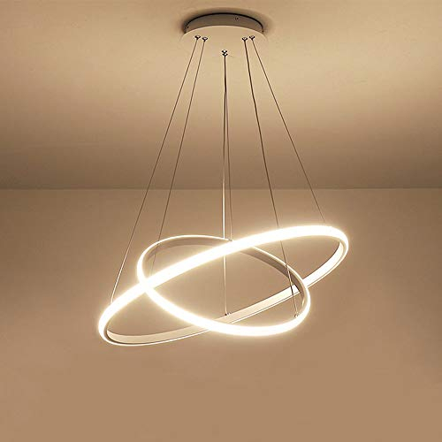 28W LED Pendelleuchte Moderne Esstisch Lampe 2-Ring Hängeleuchte LED Warmweißes Licht 3000K Hängelampe Deckenleuchte Lüster für Esszimmer Wohnzimmer Schlafzimmer Höhenverstehbar Kronleuchter, ∅40+20cm