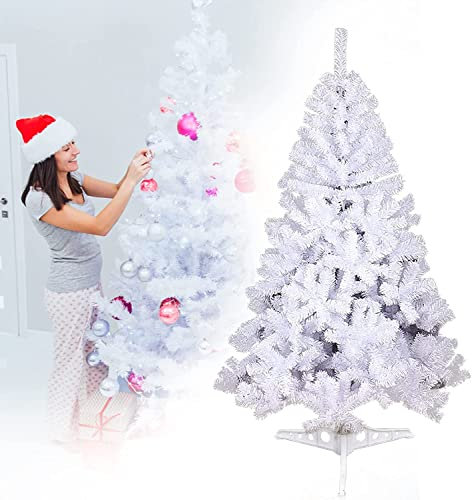 Albero di Natale Artificiale Bianco 120 cm,200 Rami,PVC Ago di Pino Effetto Realistico,Decorazione di Natale,Base Metallica