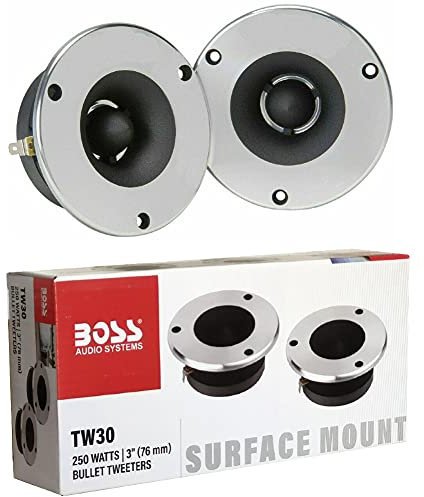 Kit Set para Boss Audio Systems TW30 2 tweeters de 125 Watt rms 250 Watt MAX de 9,6 cm de diámetro y 100 db 4 Ohm Auto Profundidad 3,5 cm, el par + condensadores Gratis