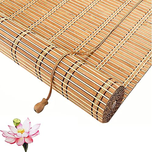 Bambus-Rollo Rollläden,Lichtdurchlässig Sichtschutz Bambusrollo,Fenster Rollo Ohne Bohren,Bambus Raffrollo Holzrollo, Garten-Sonnenschutz Jalousien,Decken- oder Wandmontage (W80xH100cm/32x39in)