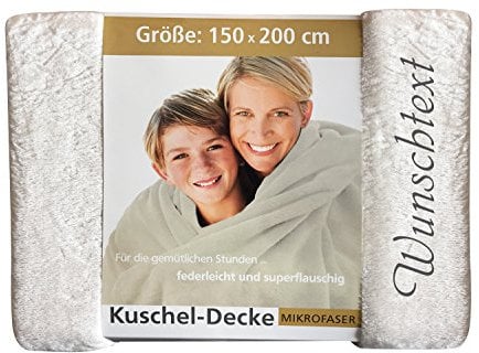 Krings Fashion Wohn- und Kuscheldecke 150 x 200 cm - Individuell anpassbar mit Namen und Text Bestickt - extra weiche hochwertige Decke - Farbe Creme-personalisiertes Geschenk