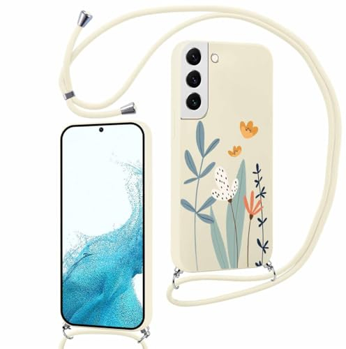 Yoedge Handykette Handyhülle für Samsung Galaxy S22 5G Hülle mit Band Kette 6,1, Necklace Schutzhülle mit Kordel zum Umhängen TPU Stoßfest Silikon Case mit Aesthetic Muster für Samsung S22 5G, Floret