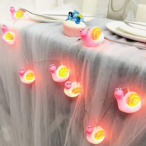 Riaxuebiy Cute Pink Snail Fairy String Lights Battery Operated Slug Lamp Snail Night Light Children's Room Decoration (1.65m/10led, Pink Snail)