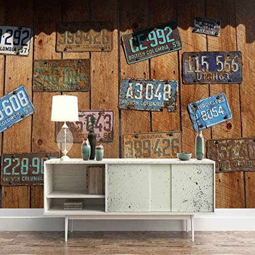 3D Mural Wallpaper Retro Plank License Plate Number 3D Murals Wallpaper for Bedroom and Living Room Wall Decoration