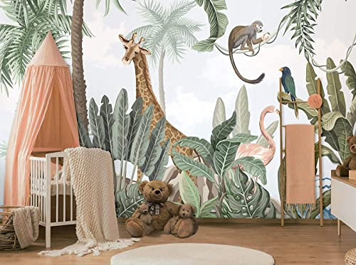 Papier Peint Panoramique Girafe Animal De La Jungle Papier Peint Intissé 3D Tapisserie Murales Décoration Murale