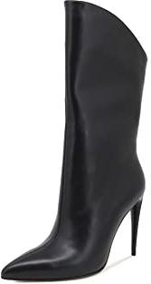 QUEEN HELENA Stivaletti a Punta con Tacco a Spillo Zip Laterale Stivali Casual Donna K2091 (Nero, numeric_38)