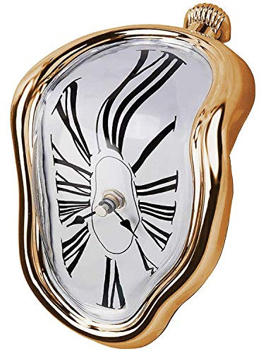 KVSERT Reloj de fusión, tipo bloque torcido, reloj derretido para decoración en casa, oficina, escritorio, mesa de escritorio, divertido, dorado