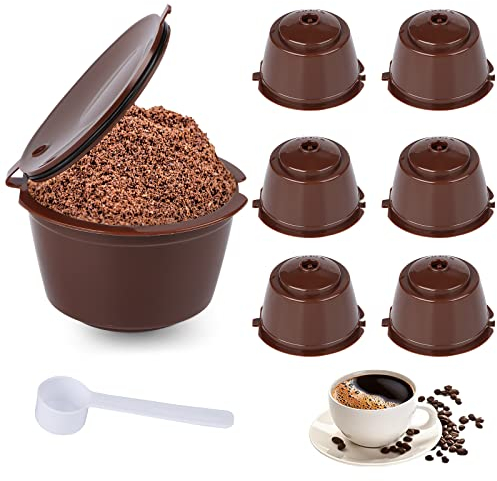 6 Pcs capsulas Reutilizables para Máquina Dolce Gusto de Café Cápsula Recargable con 1 Cuchara y 1 Cepillo para Cocina y Oficina