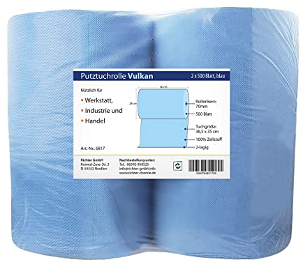 Putztuchrolle blau | 2-lagig | 1.000 Blatt | Saugstark & reißfest| 36,5 x 35 cm | Für Werkstatt, Industrie und Handel |