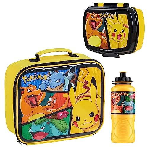 Pokémon Set de Bolsa de Almuerzo Térmica para Niños, Botella y Fiambrera, 3 Piezas (Amarillo)