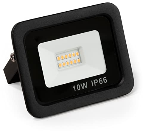 McShine - LED Strahler Außen Fluter | Slim | Warmweiß 3000K, 10 Watt, 850lm Außenleuchte mit Stativ wasserfest IP66 für Einfahrt, Terrassenlicht, Wegbeleuchtung