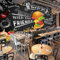 Papier Peint Panoramique 3D Burger Fast Food Restaurant, Papier Peint Intissé Trendy Chalkboard Pizza, Tapisserie Murales Papier Peint - pour pour Le Décor de Salon de Chambre à Couche 300 x 210 cm