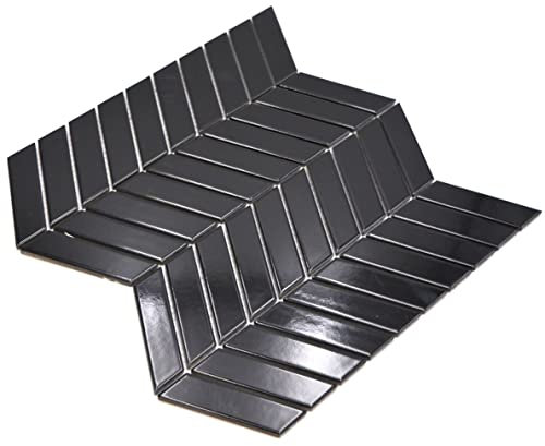 Mosaik schwarz Pfeiloptik Keramik glänzend Chevron Wand Boden Küche Bad Dusche