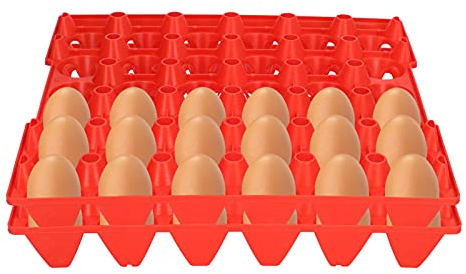 Natudeco 5pcs Egg Trays Plastic Eggs Storage Containers 30 Cell Stackable Egg Holder Flats for Storage and Transportation of Eggs(Red)