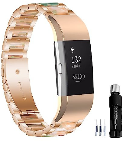 Gheper Harz Edelstahl Uhrenarmband Kompatibel mit Fitbit Charge 2/Charge 2HR Smartwatch Armband Ersatz Metall Armband für Frauen Männer