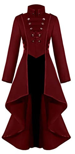 HOOUDO Damen Retro Mittelalter Kleid Jacke gotische Frauen Steampuk Spitze Karneval Kostüm Korsett Knopfmantel Jacke Damenmantel Übergangsmantel Damen Herbst