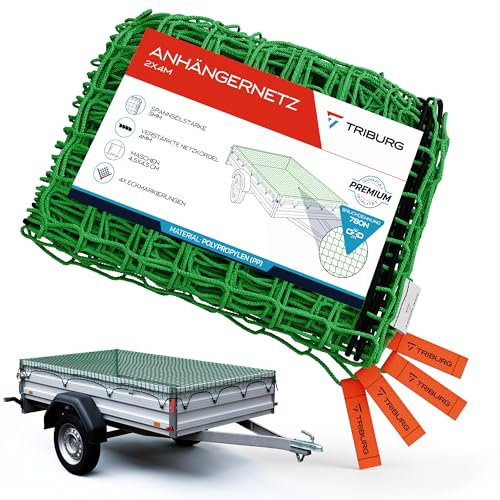 Anhängernetz 2x4 [DEKRA Geprüft] mit Eckmarkierungen - Anhänger Netz mit Spanngummi zur optimalen Ladungssicherung - Netz für Anhänger mit Gummiseil