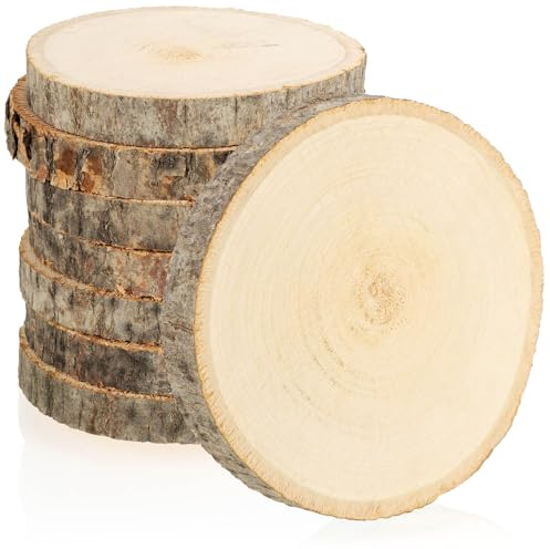COM-FOUR® 8X Discos de Madera con Corteza - Posavasos de Vidrio para Proteger Muebles - Discos de Madera para Manualidades y decoración - Piezas Redondas Ø Aprox. 8-10 cm - Disco de árbol