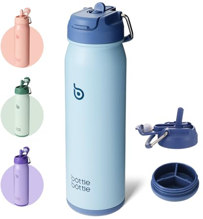 BOTTLE BOTTLE Insulated Water Bottle Stainless Steel 700ml(24oz) Bike Water Bottles with Straw and Adjustable Lid Daily Drink Flask Pill Organizer (blue)