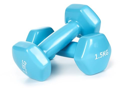 Molti Hanteln 2er Set Vinyl Kurzhanteln Gewichte mit Oberfläche aus Vinyl Gewichtsvarianten 2 x 0,5kg bis 2 x 3kg für Gymnastik Aerobic Fitness Pilates Krafttraining (Blau 2 x 1,5kg)