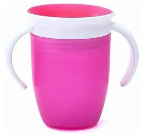 Baby Trainer Cup Sellado de Silicona de 240 Ml, 360 Grados, Asas Dobles, Color Brillante, Fácil de Limpiar, Material Seguro para Viajes a Casa (PINK)