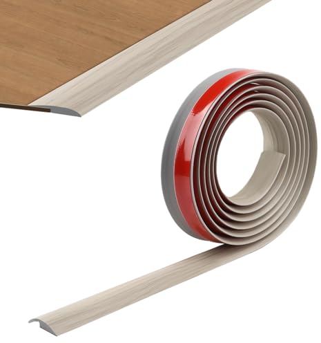 300cm PVC Threshold Strip Self-Adhesive, Carpet Roll Ends,Tile Trim, Aluminium Strip for Carpeted Sill Flooring with a Transition Height of Less Than 5 mm (Gray Wood Grain)
