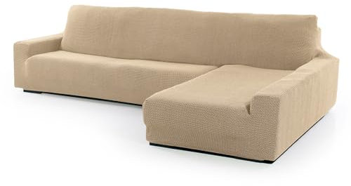 FAVERTI® Super elastischer Bezug für Chaiselongue, langes Eckteil rechts (vorne gesehen) | Modell Novelle | Beige | Qualitätsschutz aus Jacquard-Stoff und Baumwolle