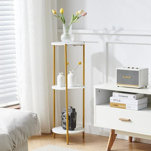 Rainbow Tree 3-Tier Tall Plant Stand Indoor, 90CM Plant Stand Side Table with Golden Metal Frame, Corner Plant Shelf Display Stand Holders for Living Room Balcony (90cm White Marble 3-Tier)