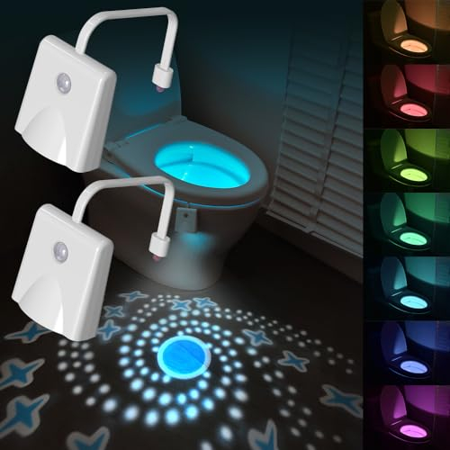 GIVOKE 2PCS Toilet Light, 16 Colors Motion & Light Sensor Toilet Bowl Seat Lamp, Rechargeable Toilet Seat LED Night Light for Any Toilet