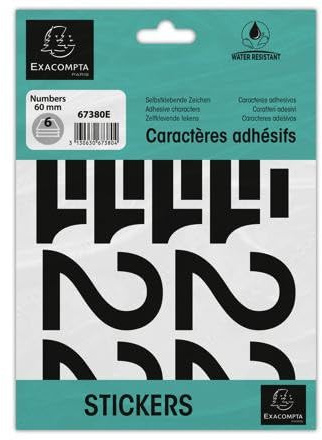 EXACOMPTA Selbstklebende Zahlen, selbstklebend, 0-9, 60 mm, 67380E, Schwarz
