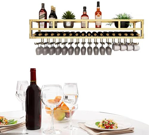 Portabottiglie Vino da Parete Porta Bottiglie di Vino Cantinetta Vino Porta Vini con Porta Calici Angolo Bar per Casa Mobile Bar Porta Liquori da Salotto Mensole Cucina per Sala da Pranzo Cucina ( Col