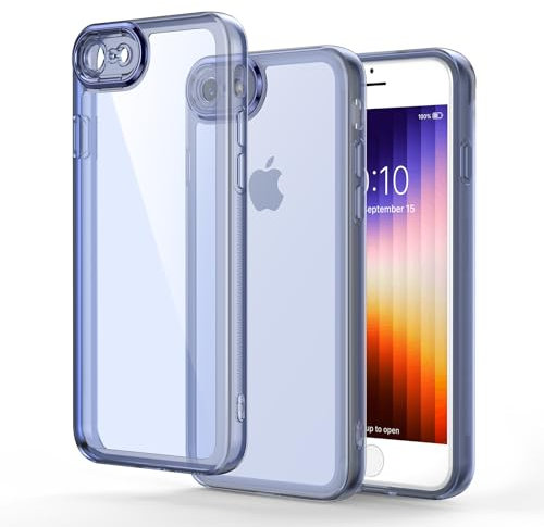 Honeyview Colored Clear Case for iPhone SE 2020/2022, iPhone 8/7 with Matte Border, Non-Yellowing, Shockproof, Armour Phone Cover for Apple iPhone SE 2nd 3rd Generation - Blue