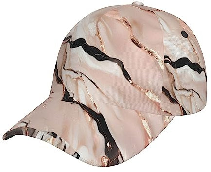 KoNsev Baseballkappe mit Pilzmotiv, geeignet für Männer und Frauen, Sportmütze, vielseitig, gewaschen, mit Pferdeschwanz-Loch, Rot, Roségold-Marmor, One size