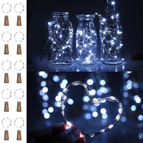 Paquete De 10 Luces Para Botellas De Vino Con Corcho, Blanco Frío, 2 Metros, 20 LED, Mini Luces Impermeables De Alambre De Cobre Para Botellas De Vino (Blanco Frío)