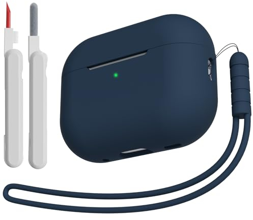 KOKOKA Silikon Hülle Schutzhülle Kompatibel für Airpods Pro 2/1 2023/2022/2019 mit Reinigungsset und Silikonband, Stoßfeste Weiche Schutzhülle Case für Airpods Pro 2nd/1st Generation, Midnight Blue