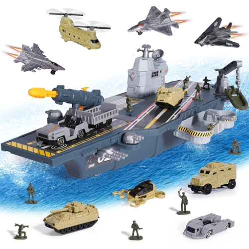 XDUOYJOY Jouets de transport d'avions militaires, jouets de l'armée avec 10 véhicules
