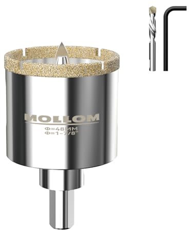 Mollom 48mm (1-7/8) Diamant-Lochsäge mit 2 abnehmbaren Pilotbohrern für glattes Schneiden von Porzellanfliesen, Glas, Keramik, Marmor, Glasfaser usw