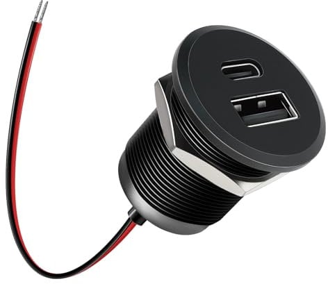 acegoo Prise USB 12V Chargeur USB Camping-Car Aluminium, Double Prise USB C Voiture PD3.0 et QC3.0 Charge Rapide pour Bateau Marine Camion Caravane, Sortie de 24W par Port (Petit Panneau x1)
