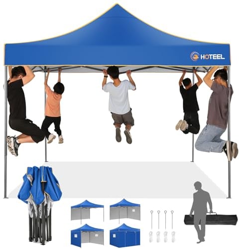 HOTEEL Pavillon 3x3m Wasserdicht Faltpavillon Gartenpavillon mit 4 Seitenteilen | Pop-Up Pavillon Höhenverstellbar | UV-Schutz 50+ Gartenzelt Partyzelt Hochzeit | kommerzielle Aktivitäten, Blau